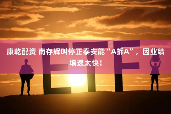 康乾配资 南存辉叫停正泰安能“A拆A”，因业绩增速太快！