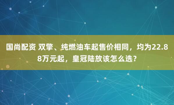 国尚配资 双擎、纯燃油车起售价相同，均为22.88万元起，皇冠陆放该怎么选？